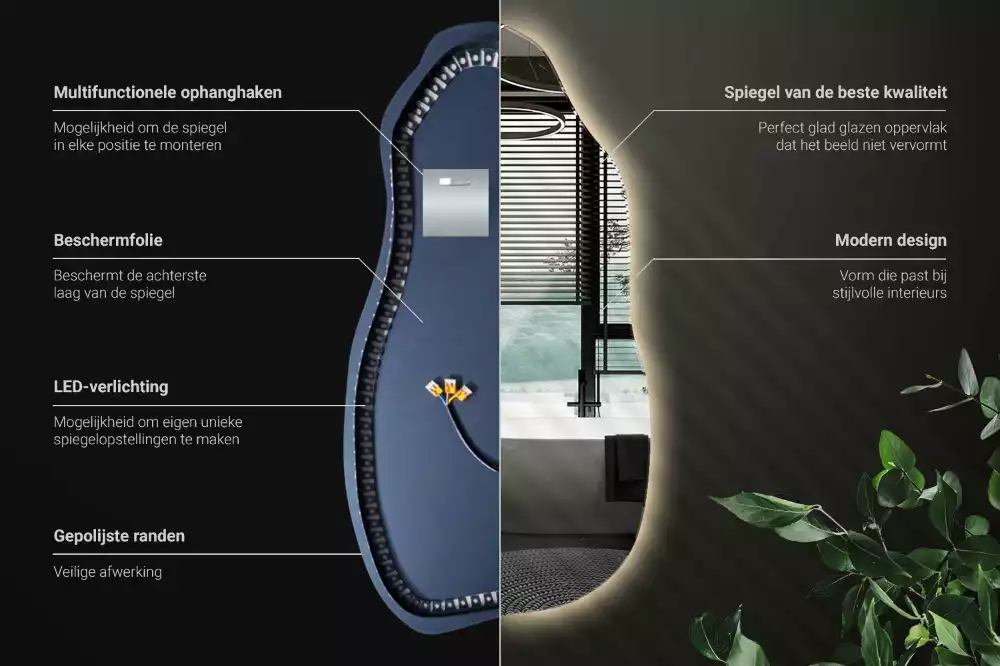 Organische spiegel met verlichting stijlvol