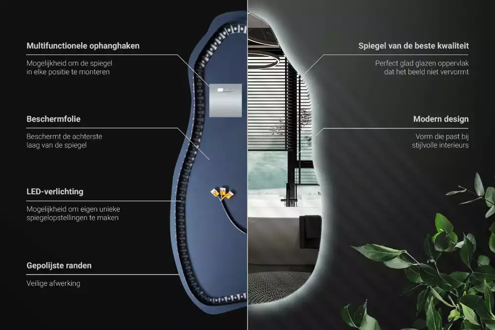 Organische spiegel met verlichting stijlvol