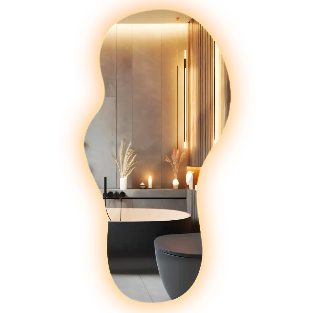 Asymmetrische led-spiegel voor aan de wand