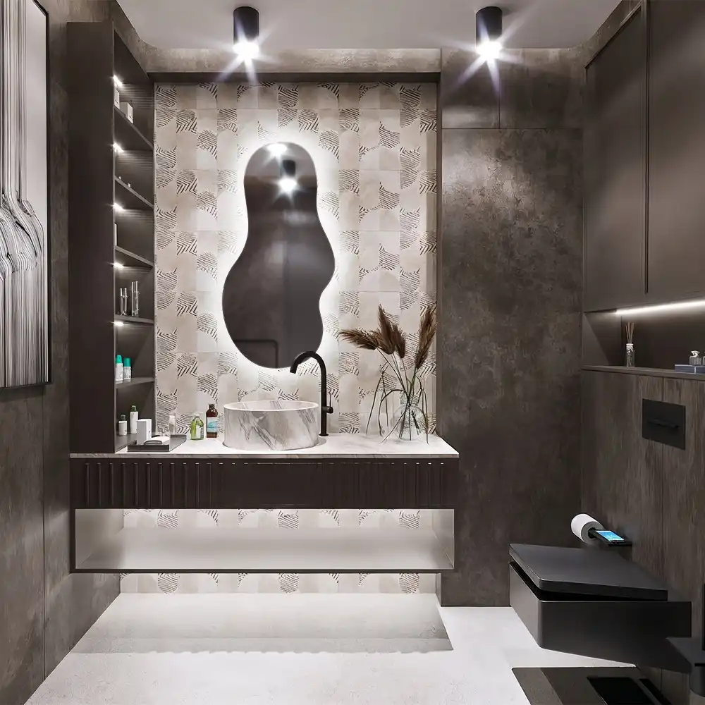 Asymmetrische led-spiegel voor aan de wand