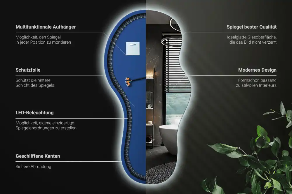Asymmetrische led-spiegel voor aan de wand
