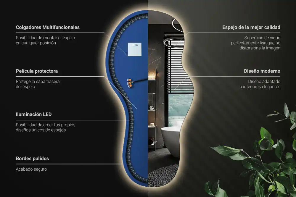 Asymmetrische led-spiegel voor aan de wand