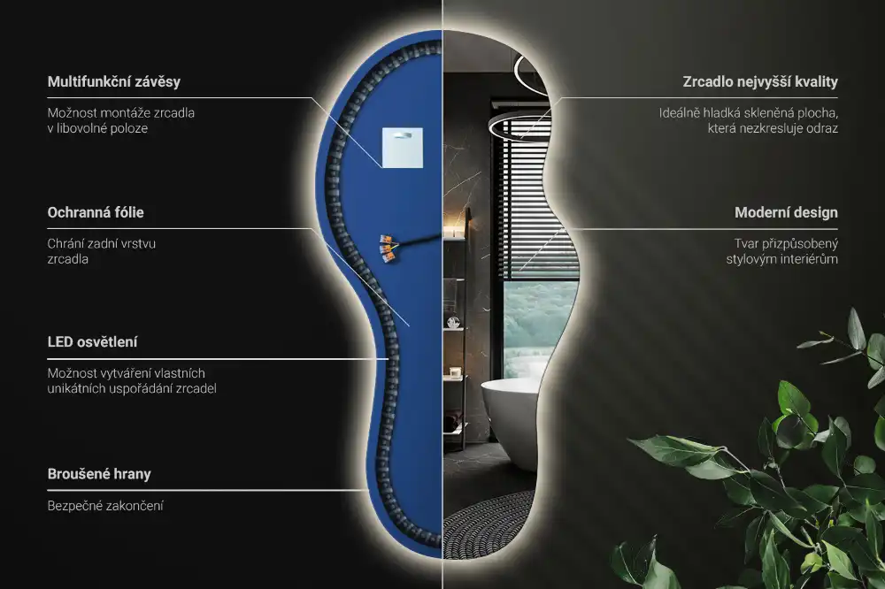 Asymmetrische led-spiegel voor aan de wand