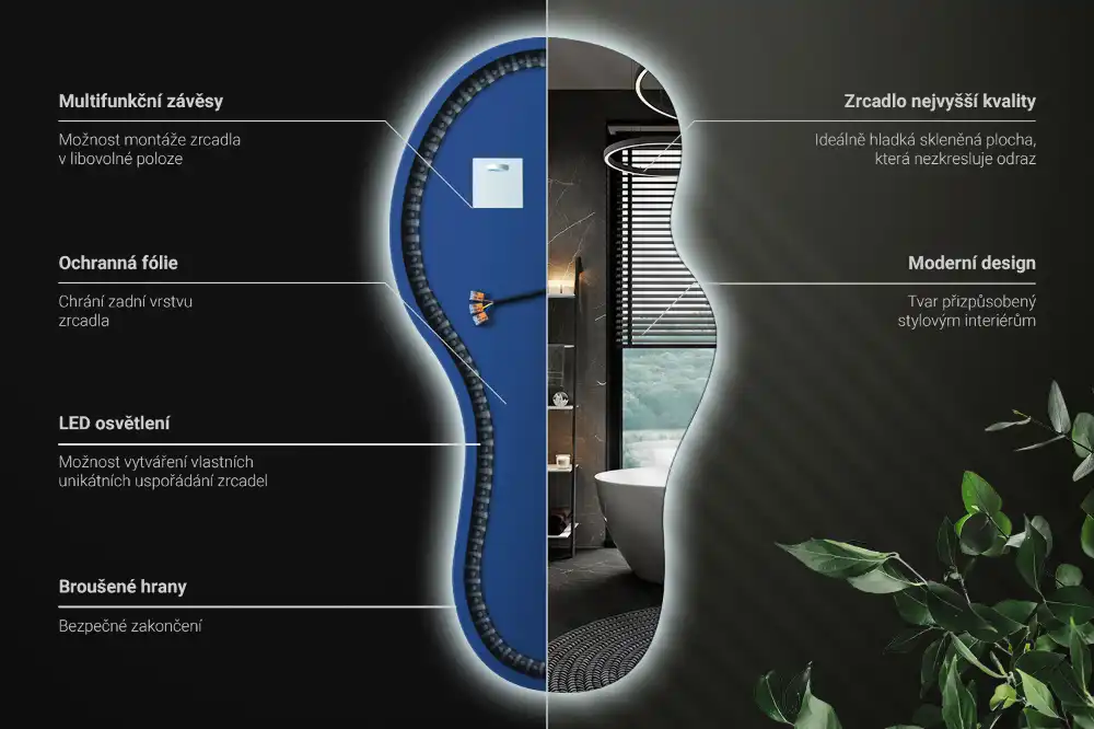 Asymmetrische led-spiegel voor aan de wand
