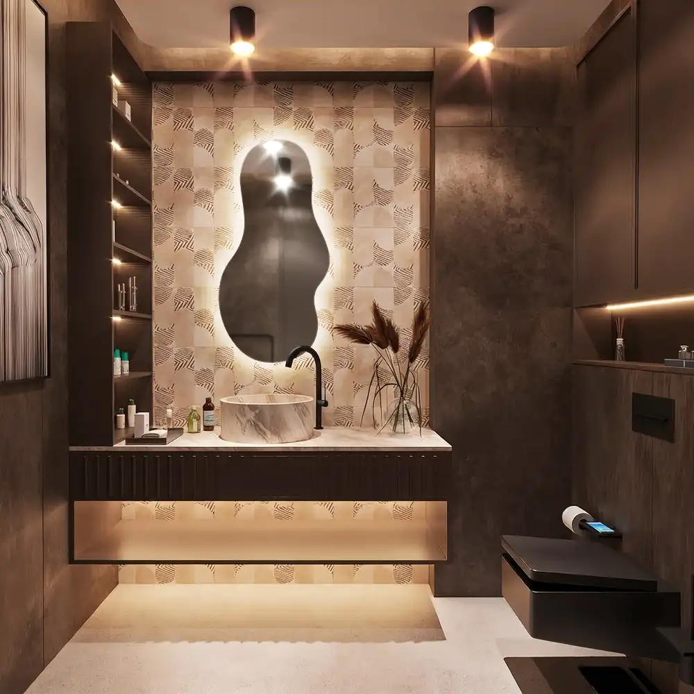 Asymmetrische led-spiegel voor aan de wand