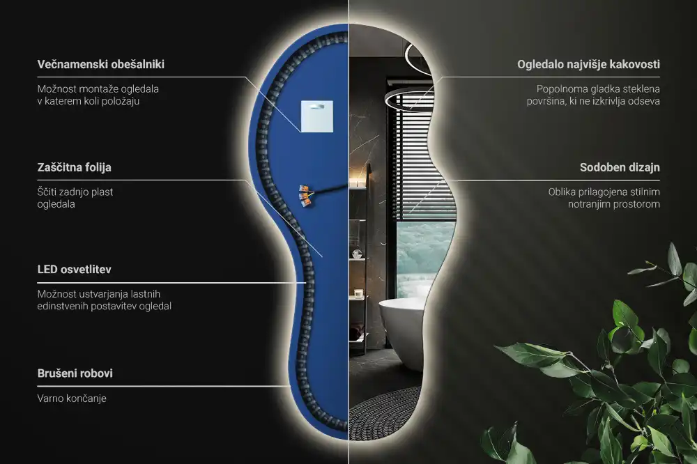 Asymmetrische led-spiegel voor aan de wand