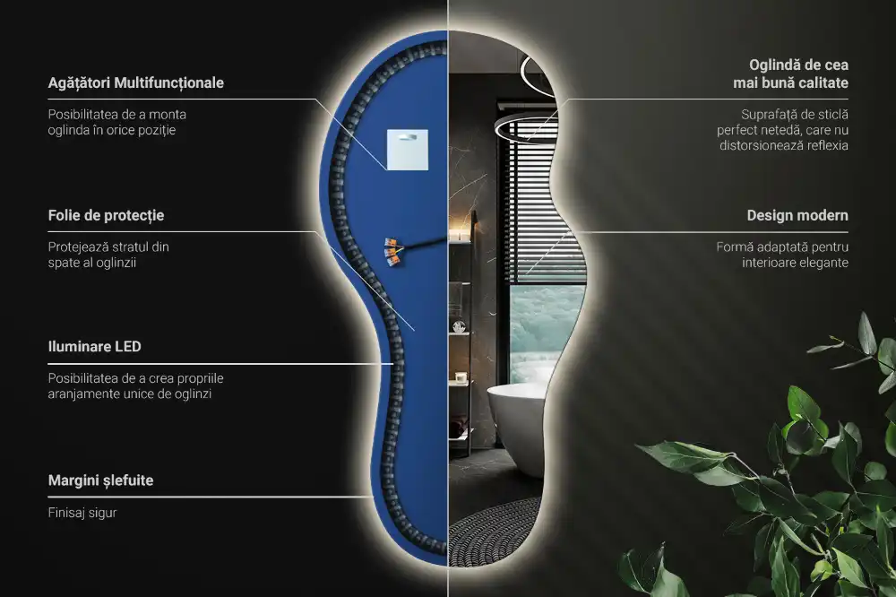Asymmetrische led-spiegel voor aan de wand