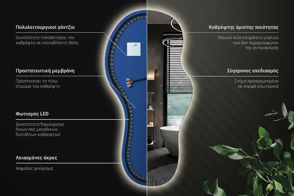 Asymmetrische led-spiegel voor aan de wand