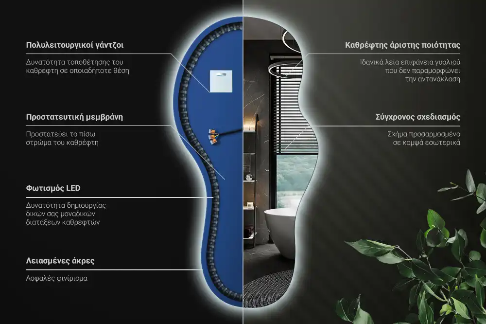 Asymmetrische led-spiegel voor aan de wand
