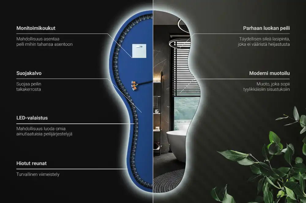 Asymmetrische led-spiegel voor aan de wand