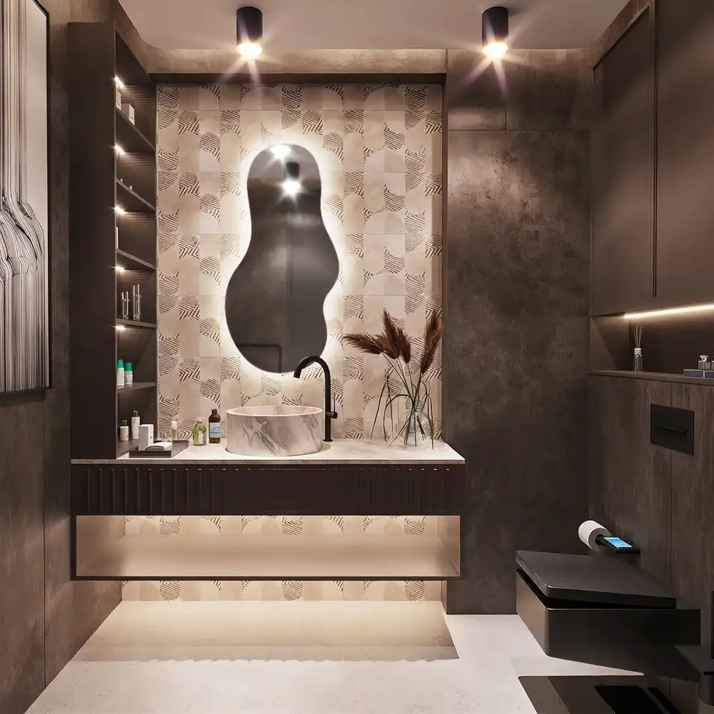 Asymmetrische led-spiegel voor aan de wand