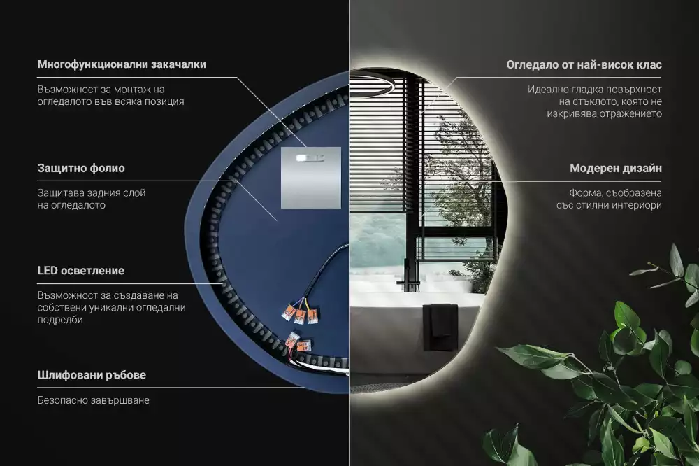 Asymmetrische spiegel met verlichting muur