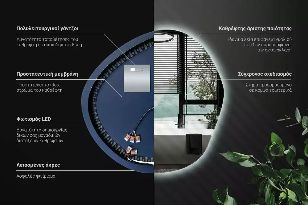 Asymmetrische spiegel met verlichting muur