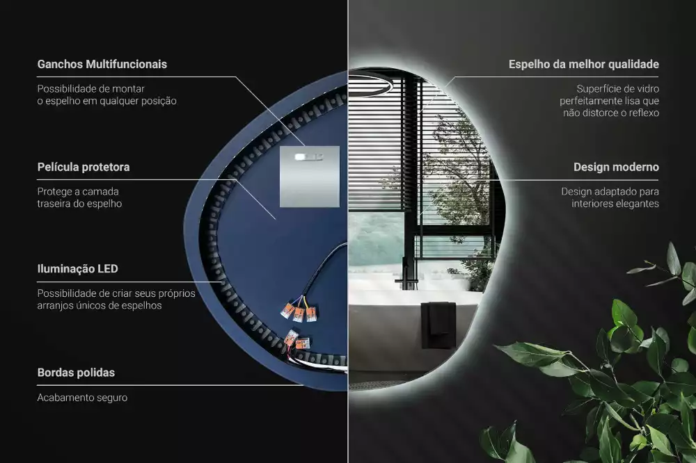 Asymmetrische spiegel met verlichting muur