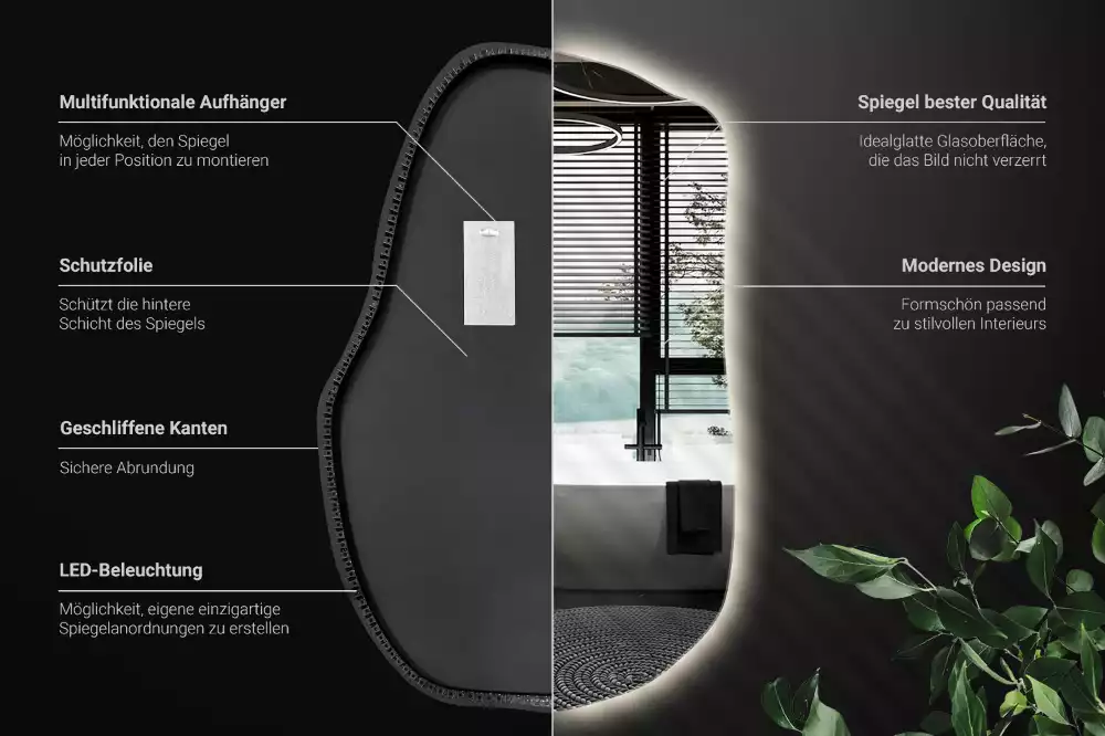 Onregelmatige spiegel met led uniek