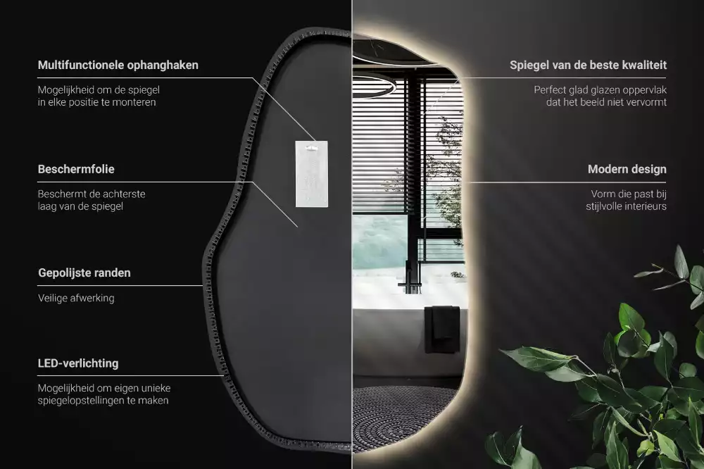 Onregelmatige spiegel met led uniek