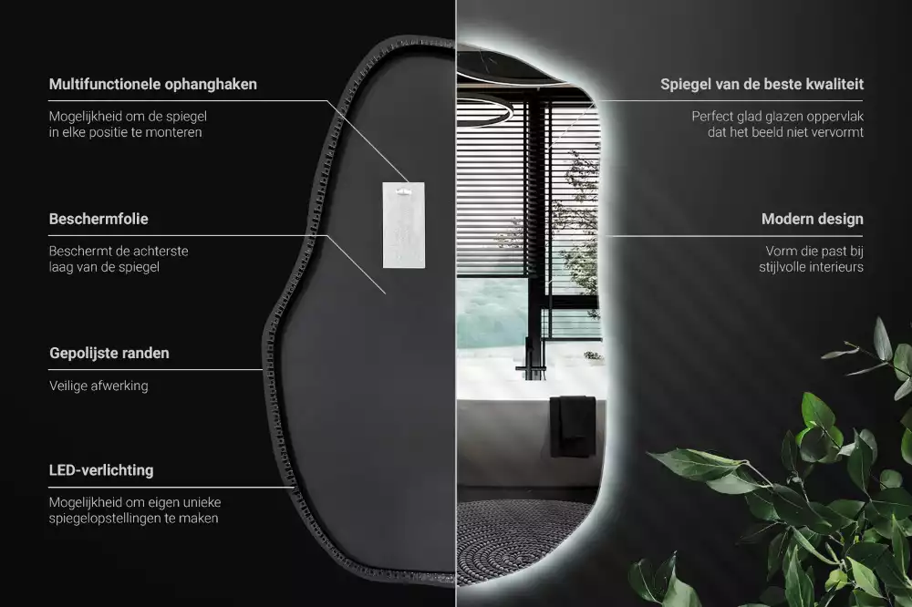 Onregelmatige spiegel met led uniek