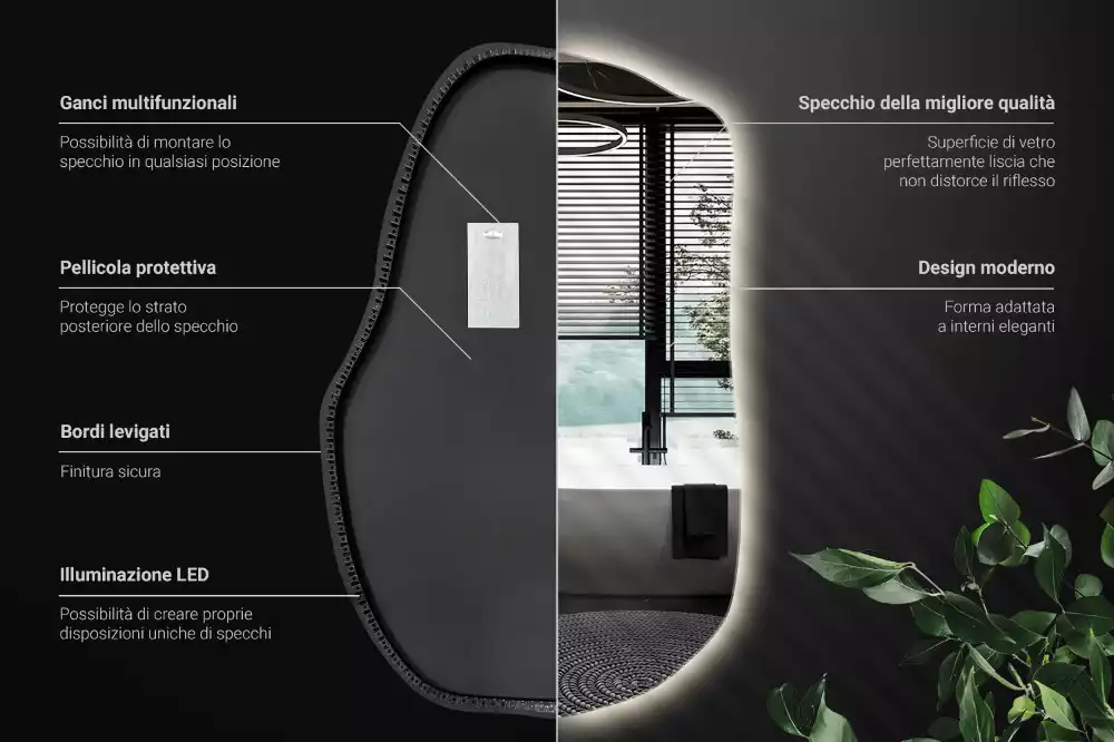 Onregelmatige spiegel met led uniek