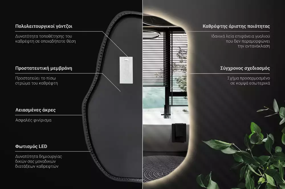 Onregelmatige spiegel met led uniek