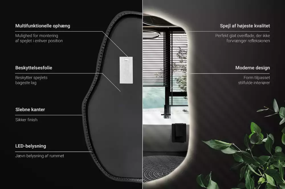 Onregelmatige spiegel met led uniek