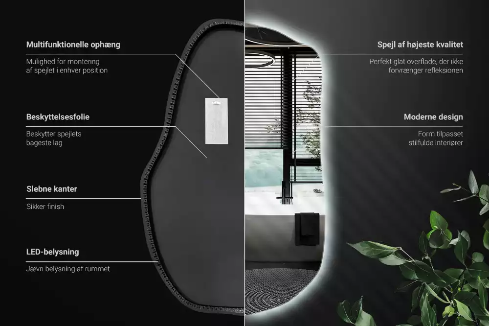 Onregelmatige spiegel met led uniek