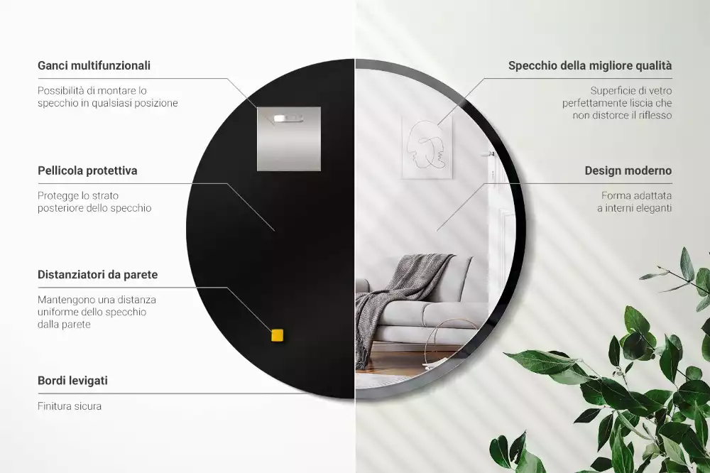 Ronde spiegel zwart muur in zwart frame