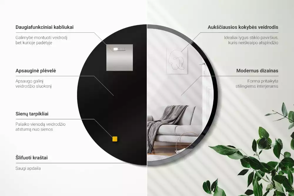 Ronde spiegel zwart muur in zwart frame