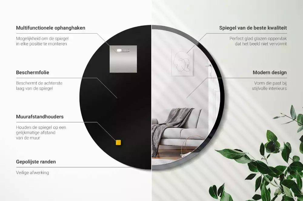 Ronde spiegel zwart muur in zwart frame