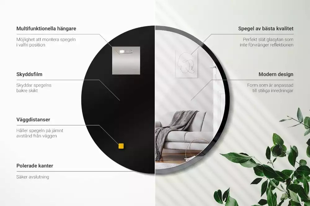 Ronde spiegel zwart muur in zwart frame