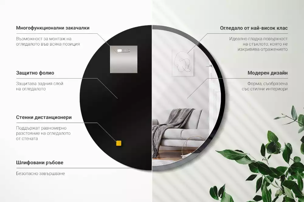 Ronde spiegel zwart muur in zwart frame