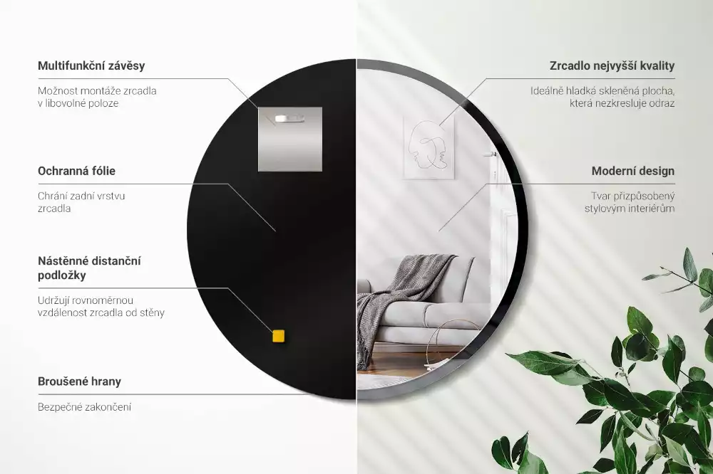 Ronde spiegel zwart muur in zwart frame