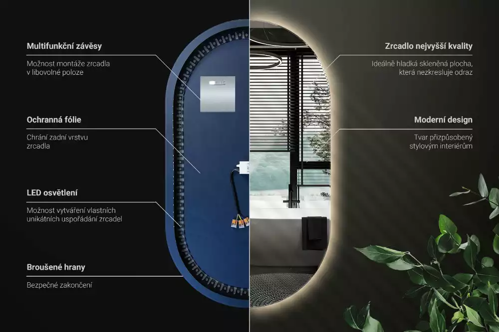 Ovale spiegel met verlichting decoratieve ophanging