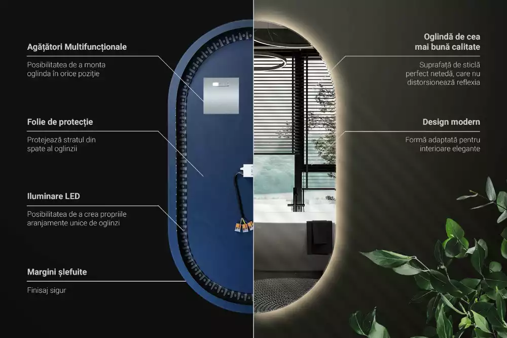 Ovale spiegel met verlichting decoratieve ophanging