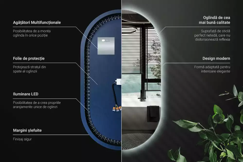 Ovale spiegel met verlichting decoratieve ophanging