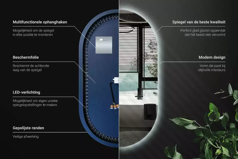 Ovale spiegel met verlichting decoratieve ophanging