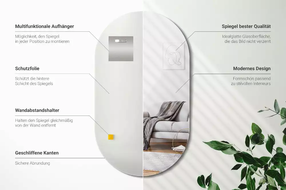 Ovale spiegel zonder lijst klassieke hang