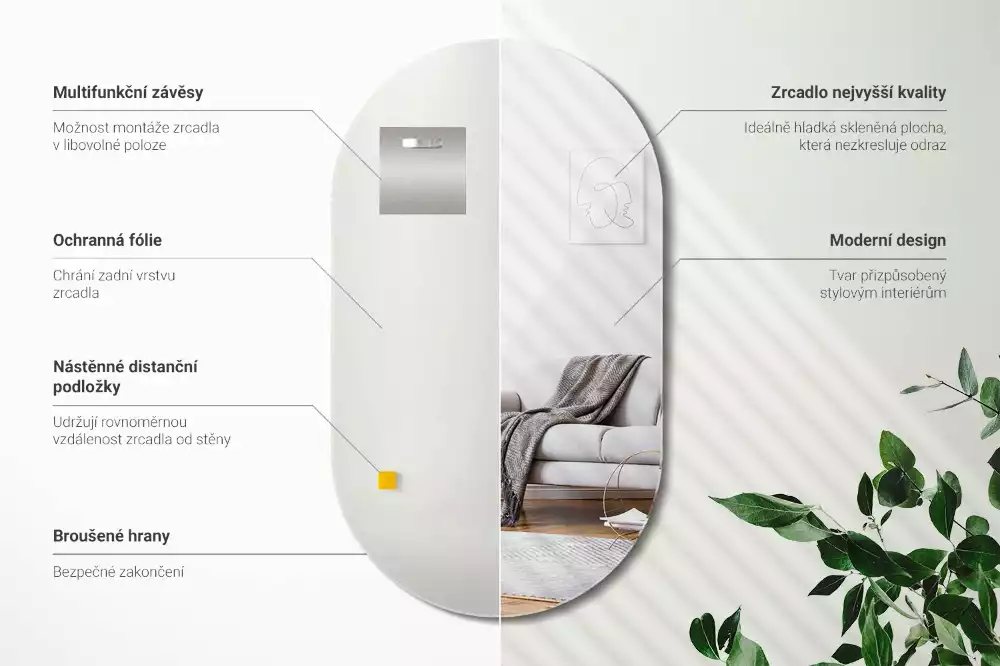 Ovale spiegel zonder lijst klassieke hang