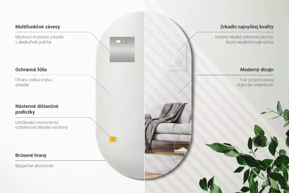 Ovale spiegel zonder lijst klassieke hang