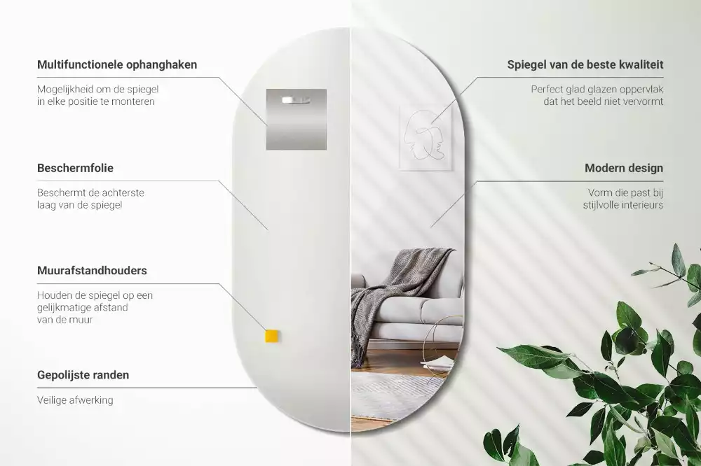 Ovale spiegel zonder lijst klassieke hang