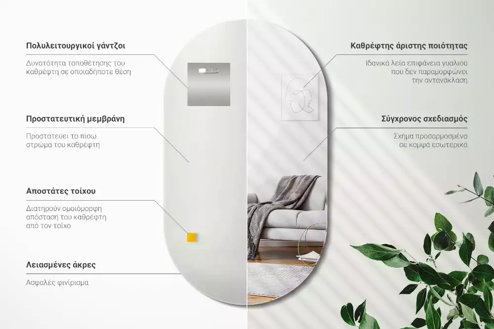 Ovale spiegel zonder lijst klassieke hang