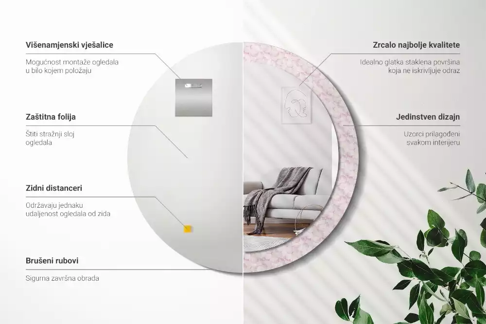 Bedrukte ronde spiegel Bloemblaadjes