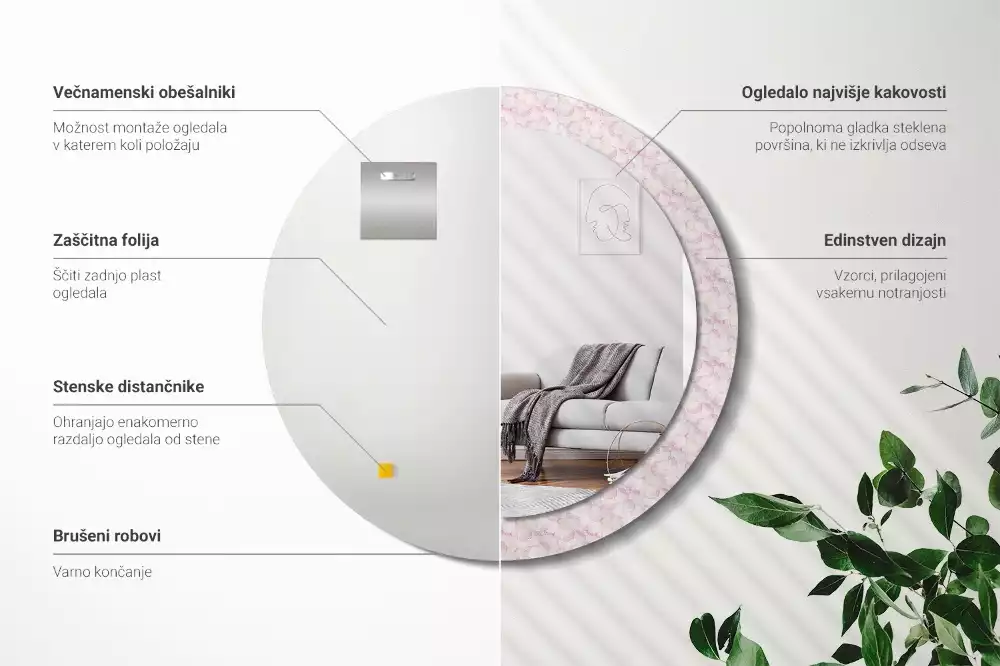 Bedrukte ronde spiegel Bloemblaadjes