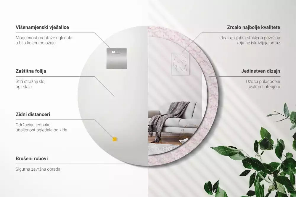 Bedrukte ronde spiegel Bloemblaadjes