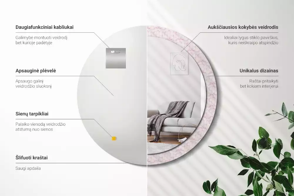 Bedrukte ronde spiegel Bloemblaadjes