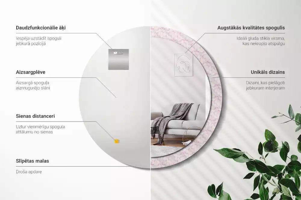 Bedrukte ronde spiegel Bloemblaadjes