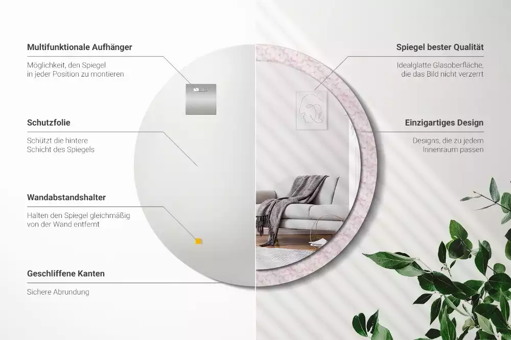 Bedrukte ronde spiegel Bloemblaadjes