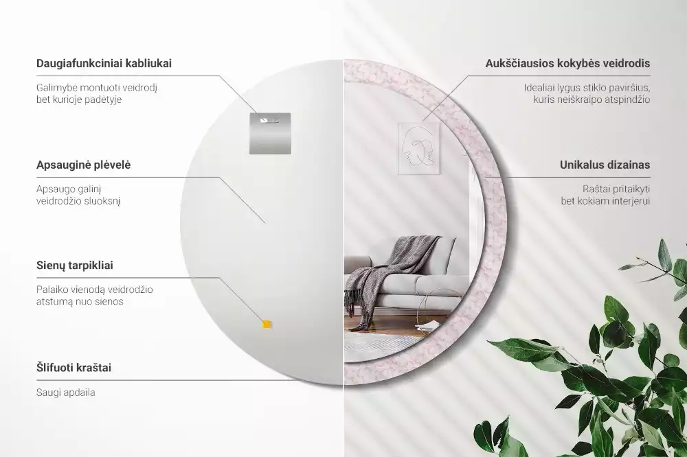 Bedrukte ronde spiegel Bloemblaadjes