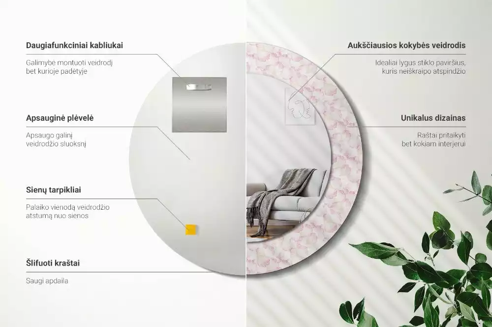 Bedrukte ronde spiegel Bloemblaadjes