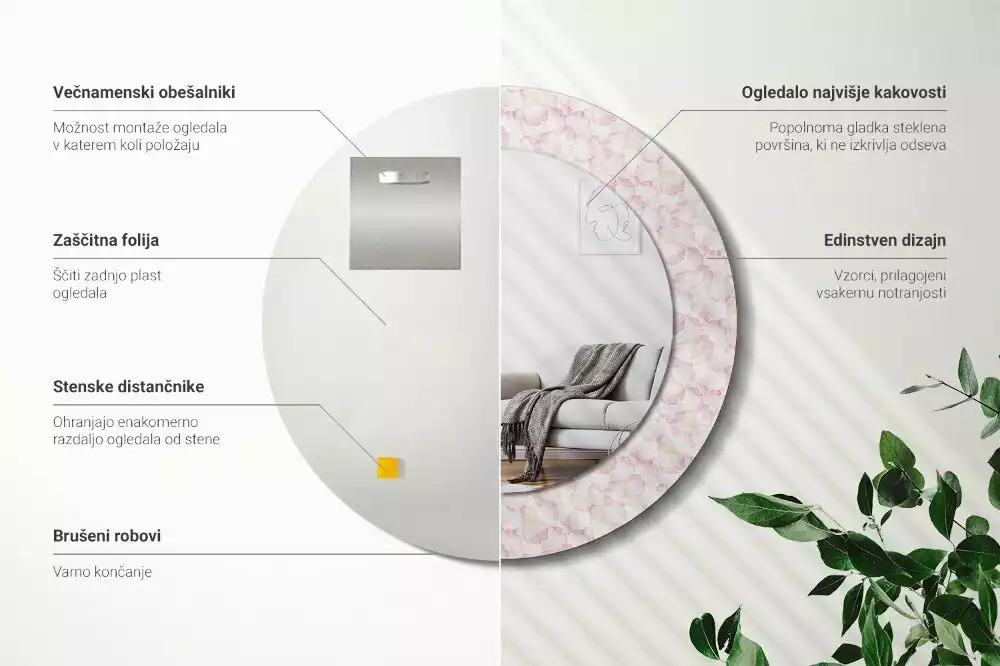 Bedrukte ronde spiegel Bloemblaadjes