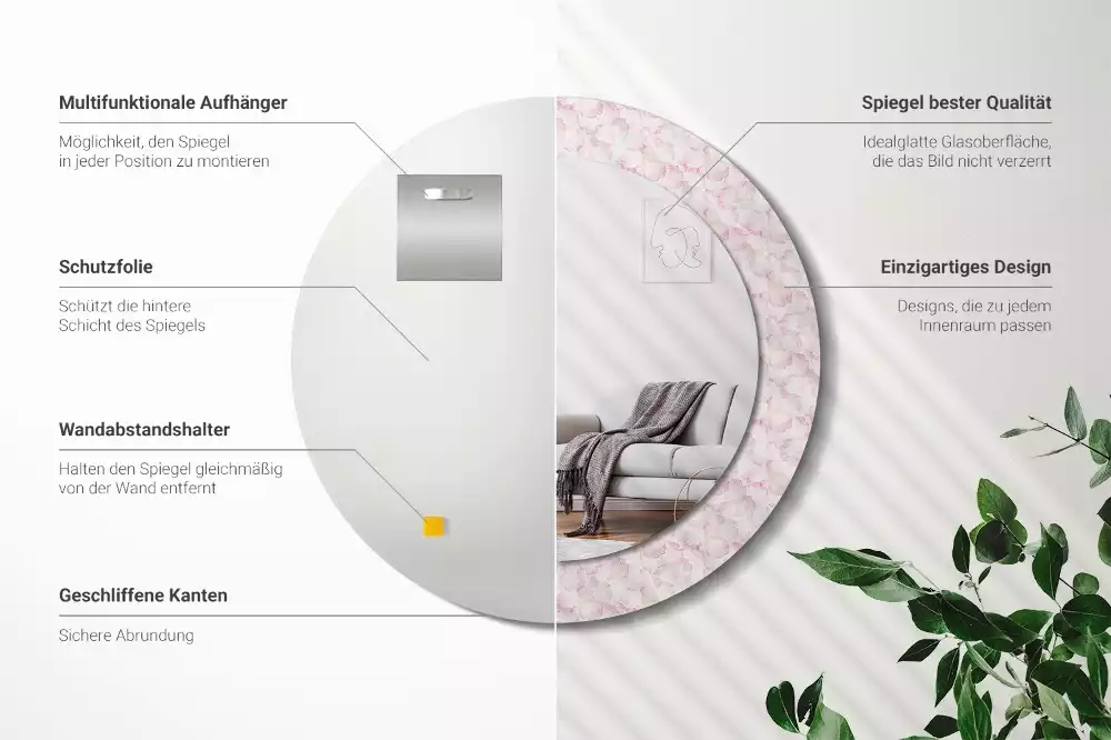 Bedrukte ronde spiegel Bloemblaadjes